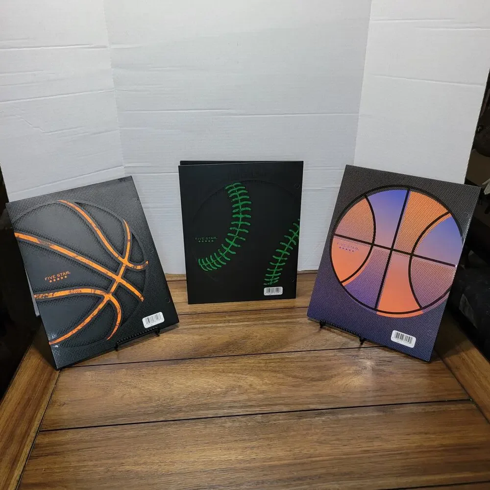 Set of 3 Mead Five Star Sports Folders: 2 Basketball, 1 Baseball - NEW